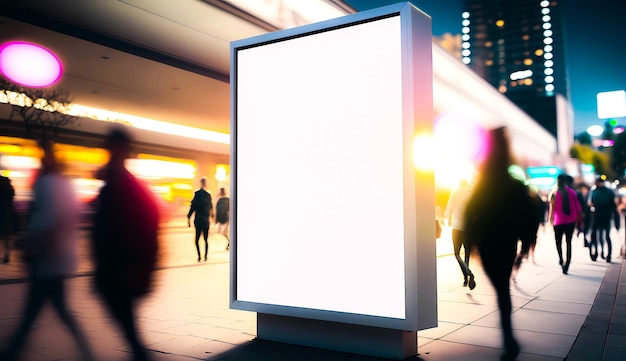 Vertical white empty LED billboard mockup in the city