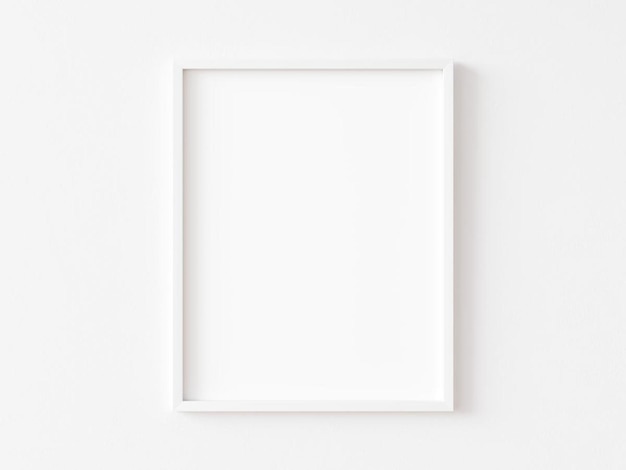 Vertical white frame mockup on white wall 3d illustration