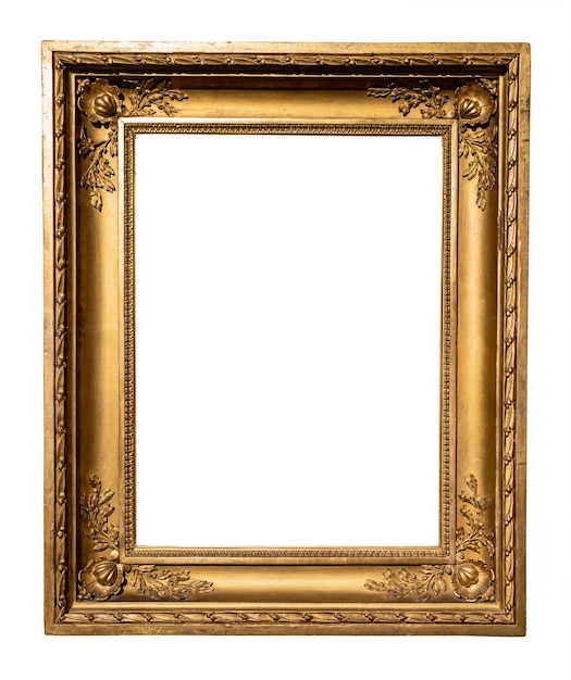 Vertical wide rococo gold picture frame isolated