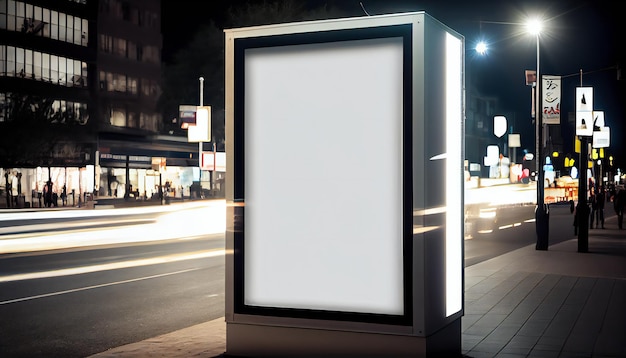 Verticale blanke witte billboard bij de bushalte op de stadsstraat Mock up billboard Generative ai