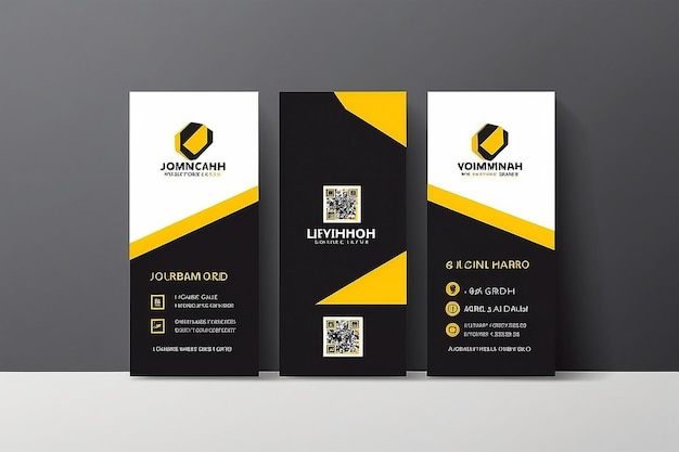 Verticale businesscard afdruk sjabloon Persoonlijke businesscard met bedrijfslogo Zwarte en gele kleuren