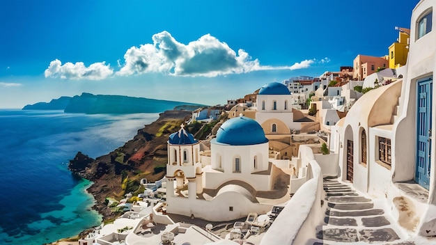 Verticale hoge hoek opname van de witte gebouwen in Santorini Griekenland