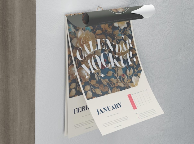 Verticale kalender mockup sjabloon die aan de muur hangt