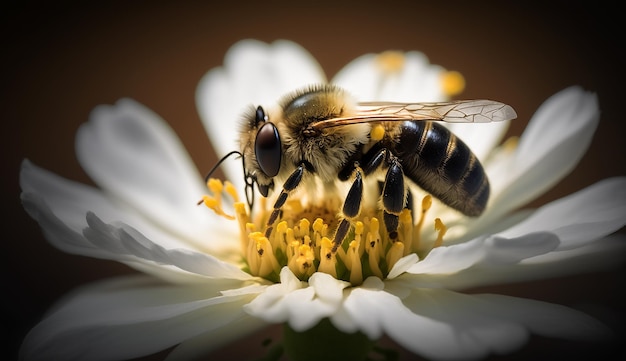 Verticale landbouw van robotbij op bloem voor honing AI gegenereerd beeld