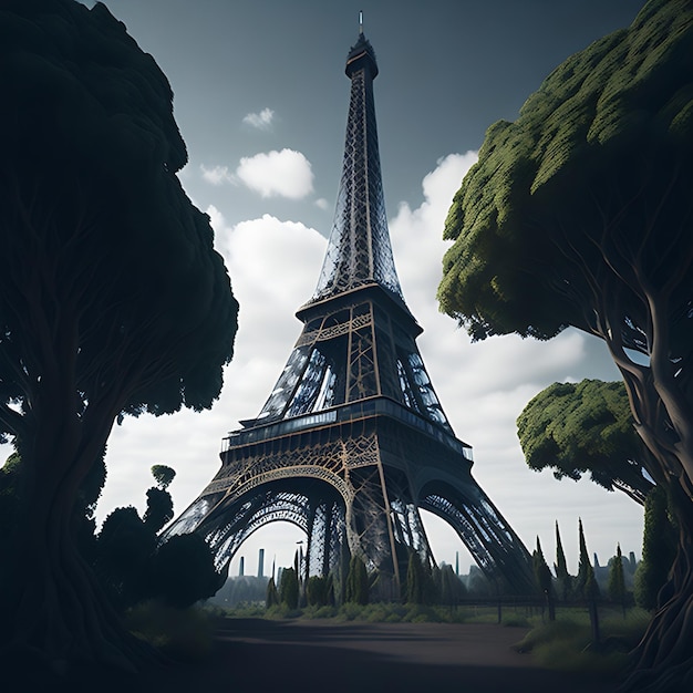 verticale opname van de prachtige Eiffeltoren, in paren vastgelegd Frankrijk
