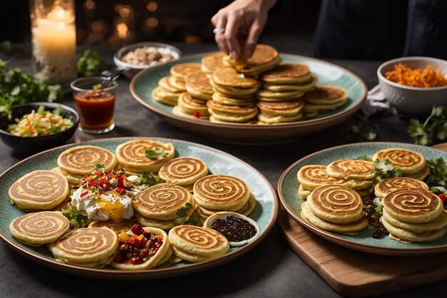 verticale opname van heerlijke veganistische tofu-pannenkoeken met kleurrijk fruit