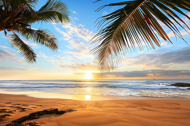 Verticale opname van palmbomen op het strand op een bewolkte zonnige dag