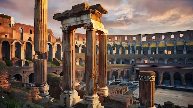 Verticale opname van prachtige oude Romeinse pilaren in een Colosseum