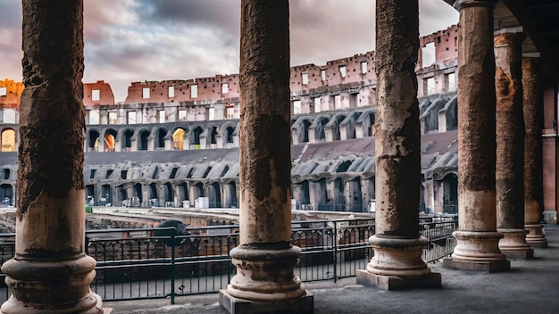 Verticale opname van prachtige oude Romeinse pilaren in een Colosseum