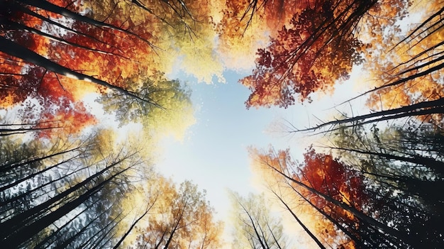 Foto verticale panoramavertorama van helder herfstbos