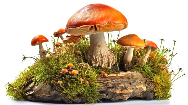 Verticale selectieve focusclose-up van de paddenstoelen in hun natuurlijke omgeving Generatieve Ai