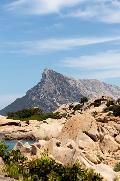 Verticale weergave van het prachtige landschap van de Sardijnse kust Cala Girgolu San Teodoro