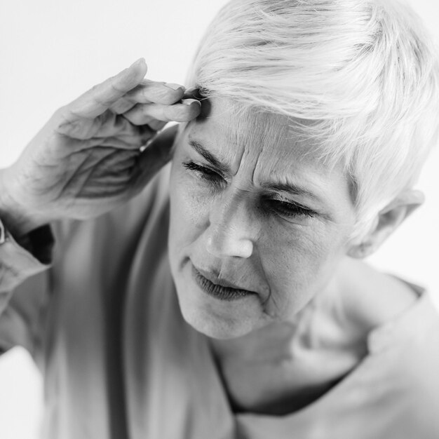 Vertigo Senior Woman Suffering From Vertigo Dizziness