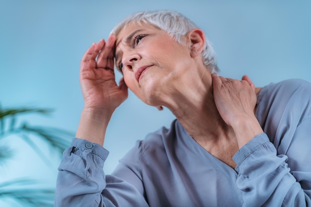 Vertigo Senior Woman Suffering From Vertigo Dizziness