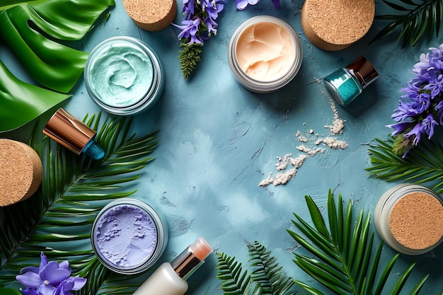 Vertoning van verschillende gekleurde cosmetica met een groene achtergrond