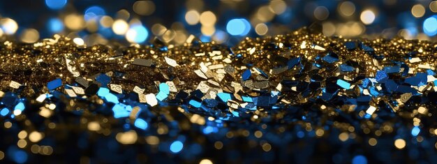 Vervaagde bokeh licht glitter lichten achtergrond blauw goud zwart Defocused nacht heldere gouden glinsteringen