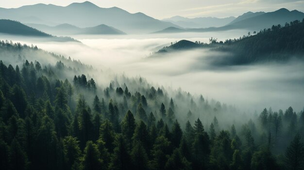 vervaagde dennenbossen vanuit het oogpunt van de vogel Generatieve AI