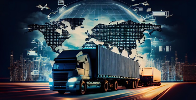 Vervoer en logistiek import export en transport industrie van vrachtschepen met containers Generatieve ai