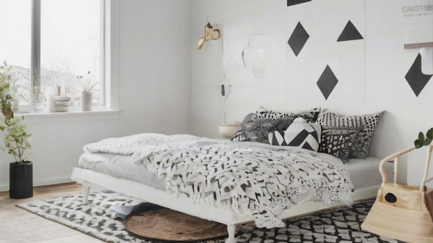 Vervoer jezelf naar een slaapkamer in Scandinavische stijl met zijn elegante en moderne ontwerp