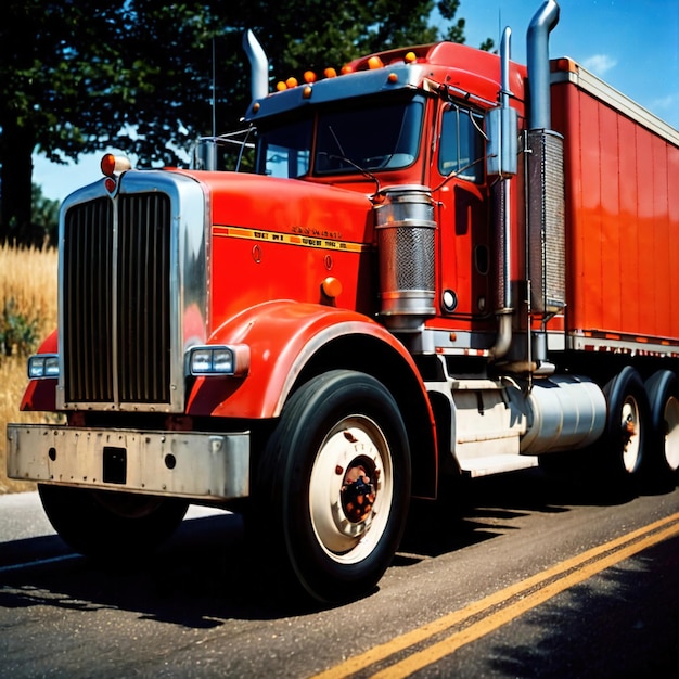 Vervoervoertuig met trekker en aanhangwagen voor vrachtlogistiek over landwegen