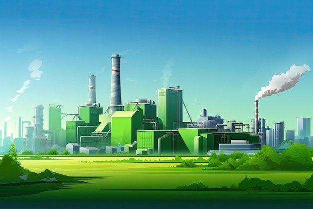 Vervuilende industriële fabriek die rook uitstoot en het milieu schaadt Generatieve AI