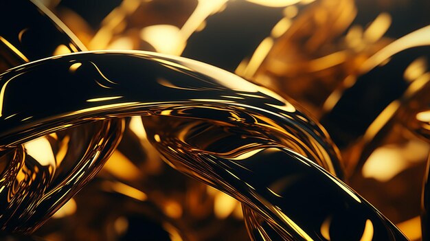 Verwarde gouden kettingen 3D render abstracte achtergrond