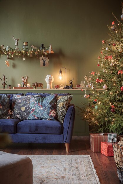 Foto verwarm een gezellige kamer ingericht voor kerstvakantie