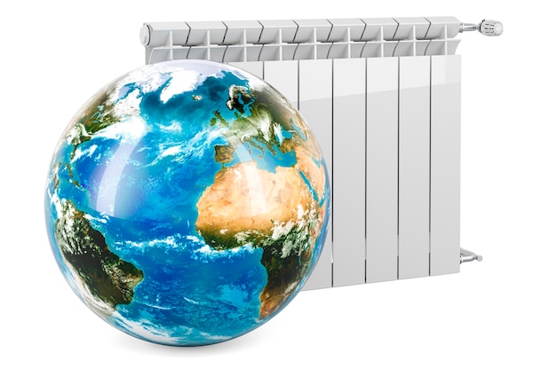 Verwarmingsradiator met Earth Globe 3D-rendering