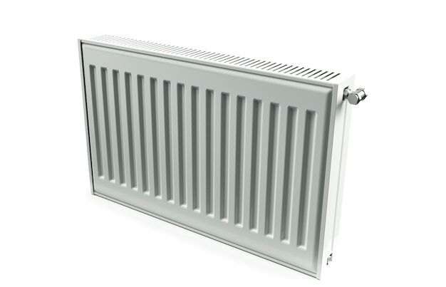 verwarmingsradiator met radiatorthermostaatkraan aan de muur, 3D-rendering