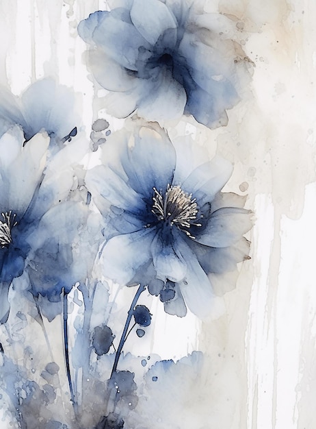 Verwaterde blauwe bloemen tentoongesteld in de stijl