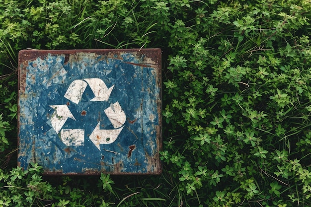 Verweerd recyclingsymbool op roestig metaal