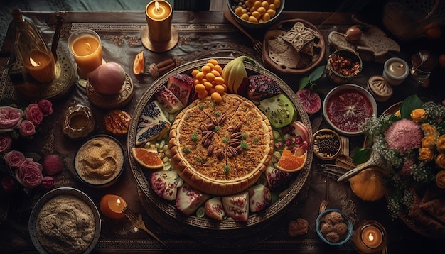 Verwennend dessertbord met fruit en chocolade gegenereerd door AI