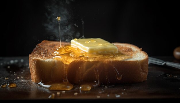 Verwennerij met versgebakken brood en honing, gegenereerd door AI