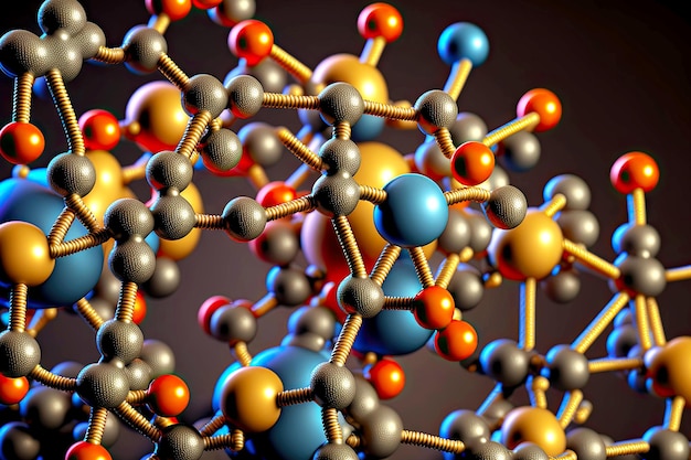 Verweving van kettingen en bollen in chemische structuur van molecuul close-up