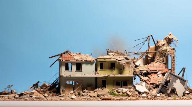 Foto verwoeste huizen miniatuur model voor oorlog en bombir