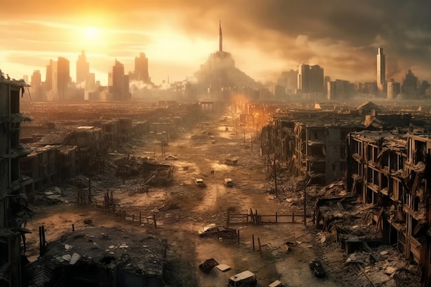 Verwoeste stadsapocalyps Oorlogen Generatieve AI