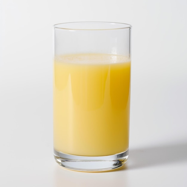 A very bad cheap low quality smartphone photo light yellow juice in a transparent glass on a white