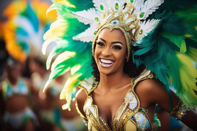 Foto una bellissima brasiliana in costume di samba.