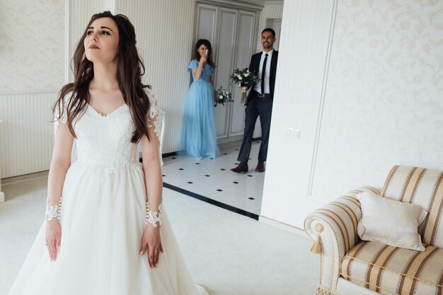 very beautiful is bride meeting with her groom