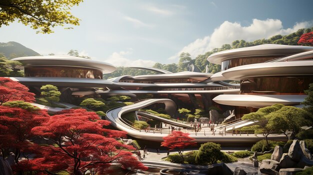 Very beautiful luxury mansion Exterior of ecoenergetic libray museum Generative Ai