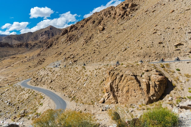 very beautiful road trip  in  Himalaya mountains background from pangong lake leh lardakh,india