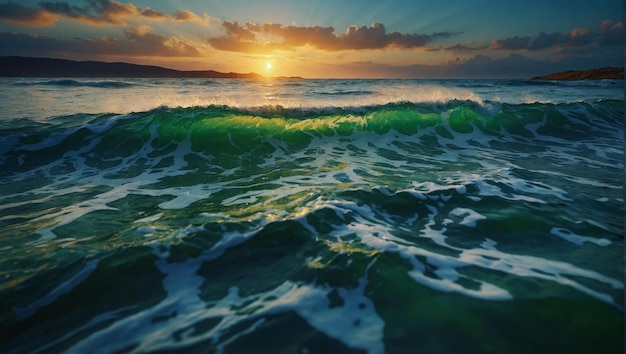 Foto molto belle onde del mare al mattino all'alba generativo ai