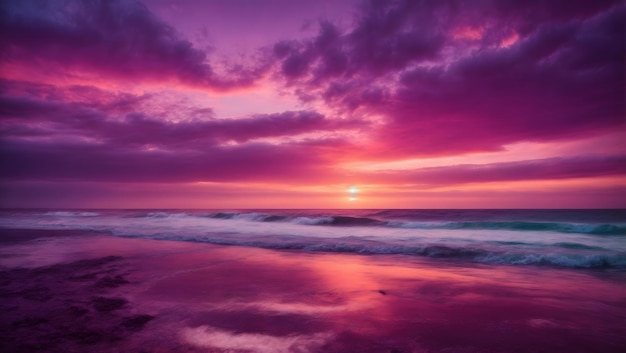 Very beautiful widescreen atmospheric natural seascape of sunset with textured sky in purple tones