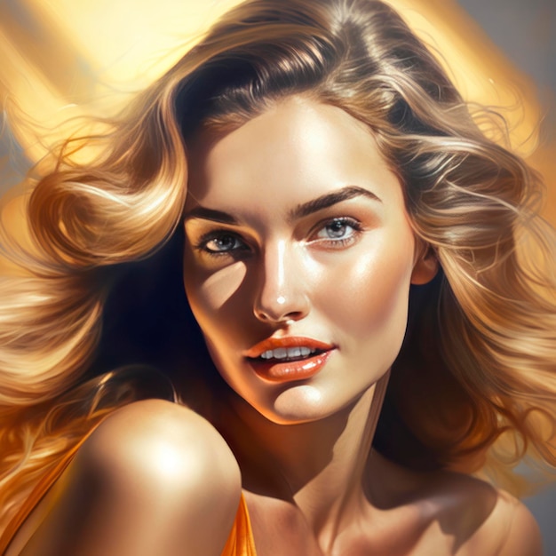 A very beautiful woman in the sunlight illustration in the style of digital airbrushing