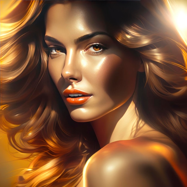 A very beautiful woman in the sunlight illustration in the style of digital airbrushing