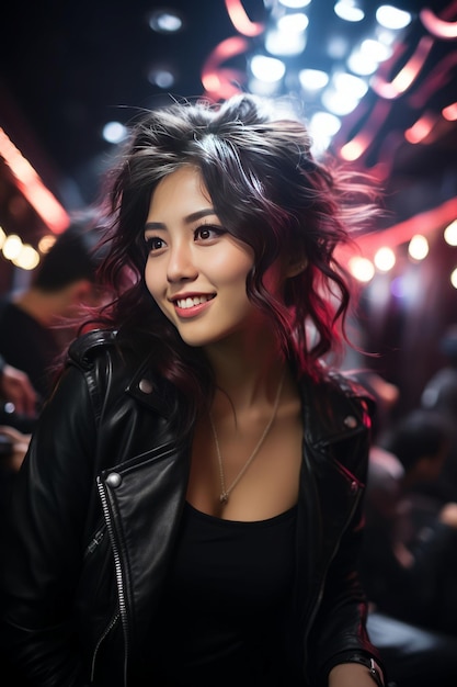 A very beautiful young asian woman in the night club