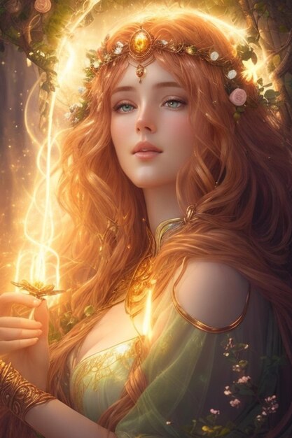 Very beautiful young woman fantasy forest princess