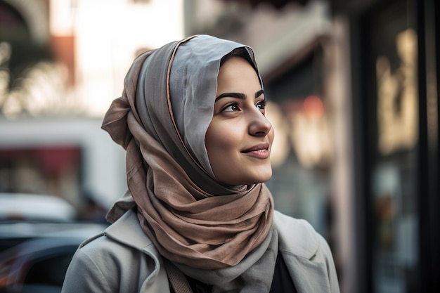 A very beautiful young woman with a hijab covering her head Generative AI