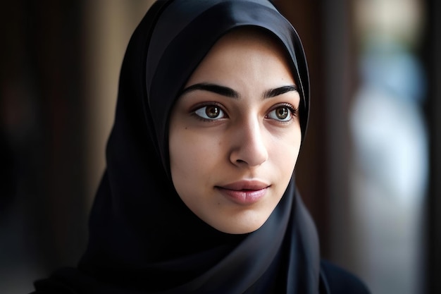 A very beautiful young woman with a hijab covering her head Generative AI