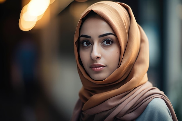 A very beautiful young woman with a hijab covering her head Generative AI